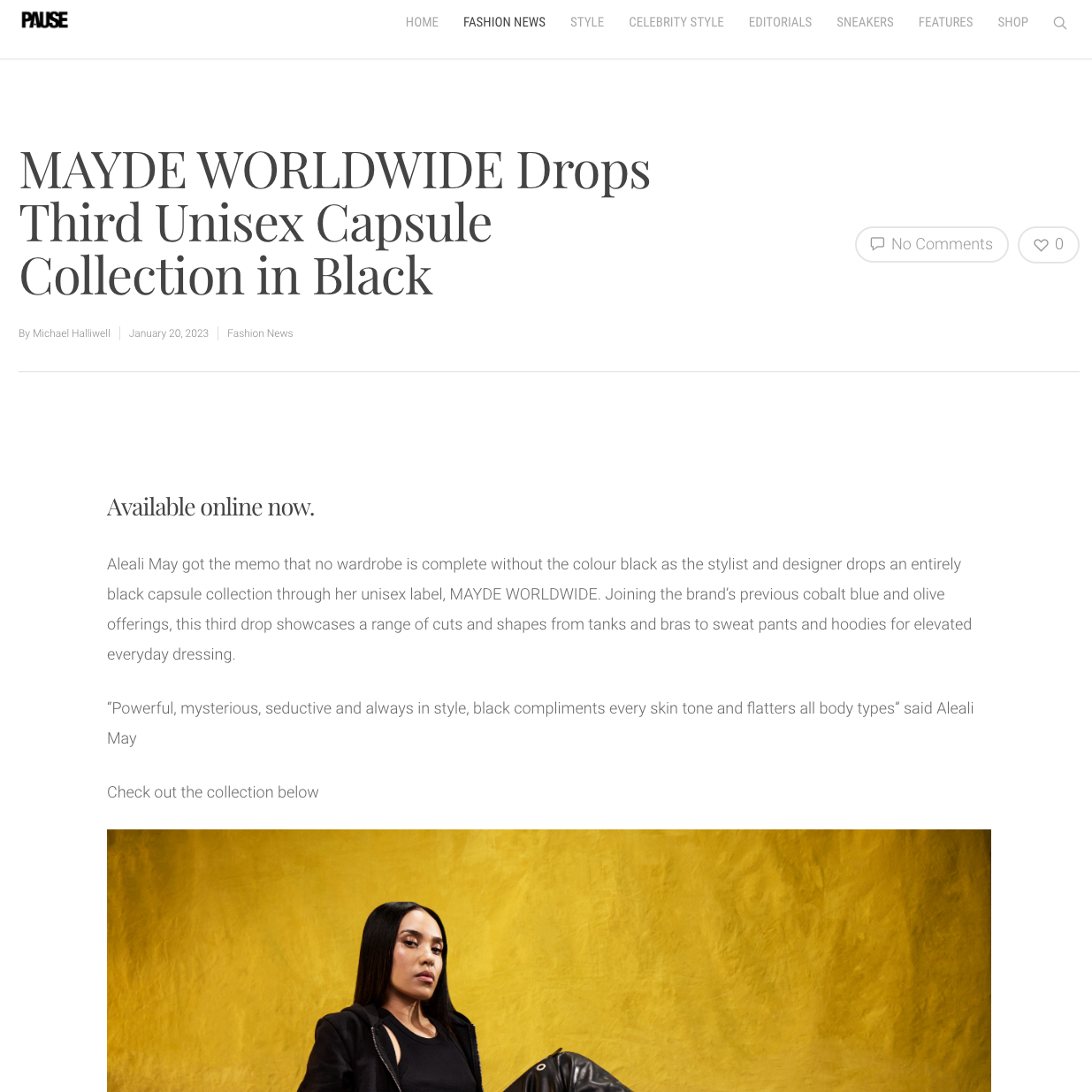 PAUSE: MAYDE WORLDWIDE Drops Third Unisex Capsule Collection in Black