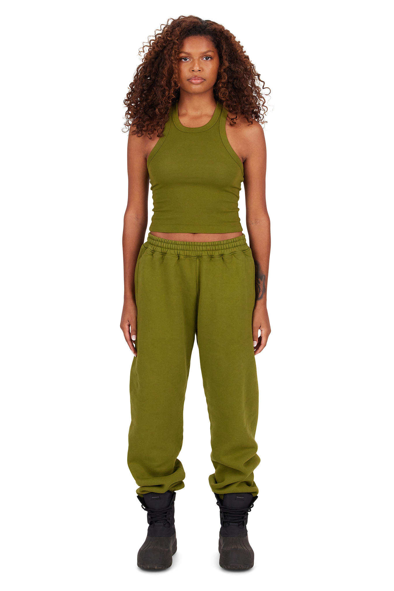Cropped Ribbed Tank / Olive